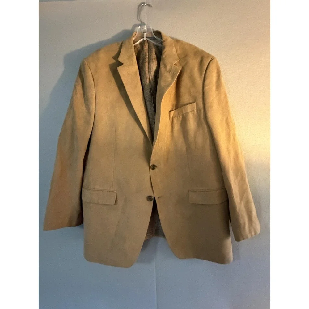 Chaps Blazer Sport Coat Mens 44R Brown Suede Look Polyester Classic Jacket